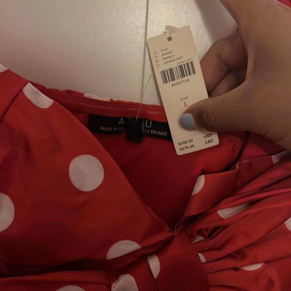 Anthropologie atsu bow Red Polka Dot Dress size large - Picture 4 of 8